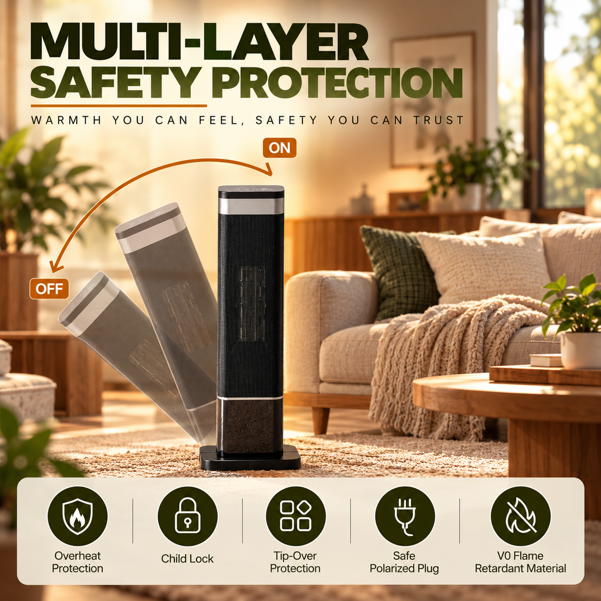 23-Inch Portable Space Heater with 7-Color LED Lighting