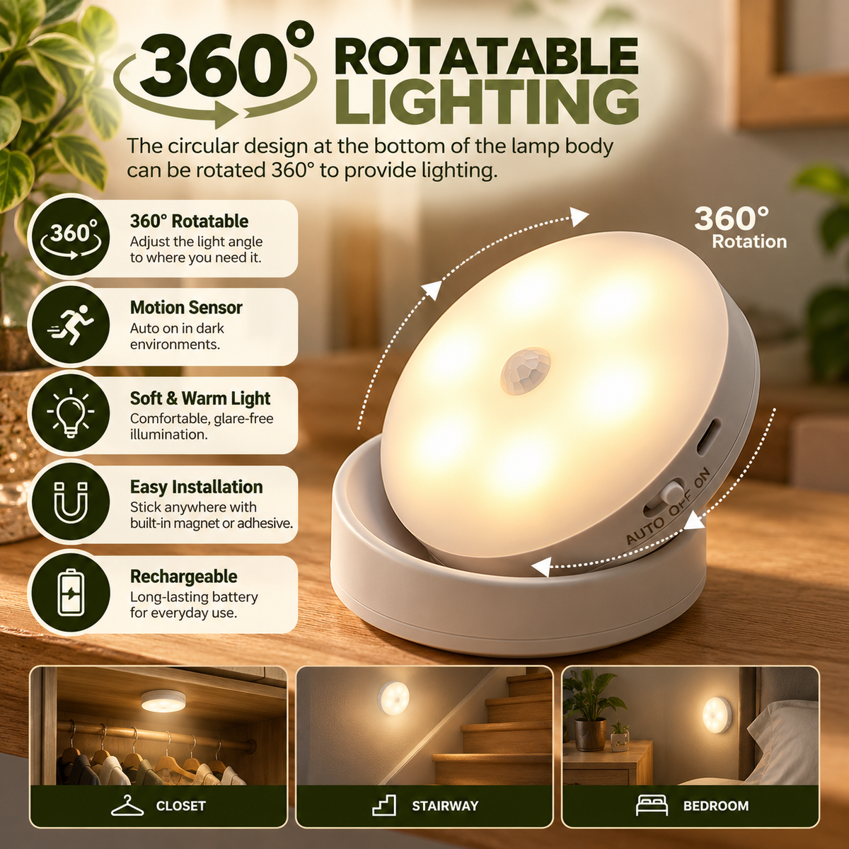 360° Motion Sensor LED Light – Adjustable & Automatic Lighting