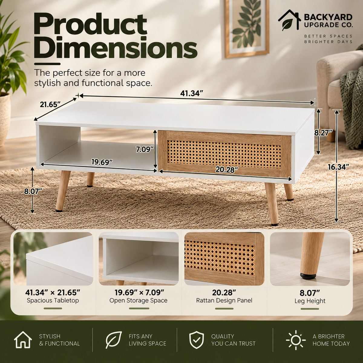 41.34" Rattan Outdoor Coffee Table – Woven Patio Accent Table