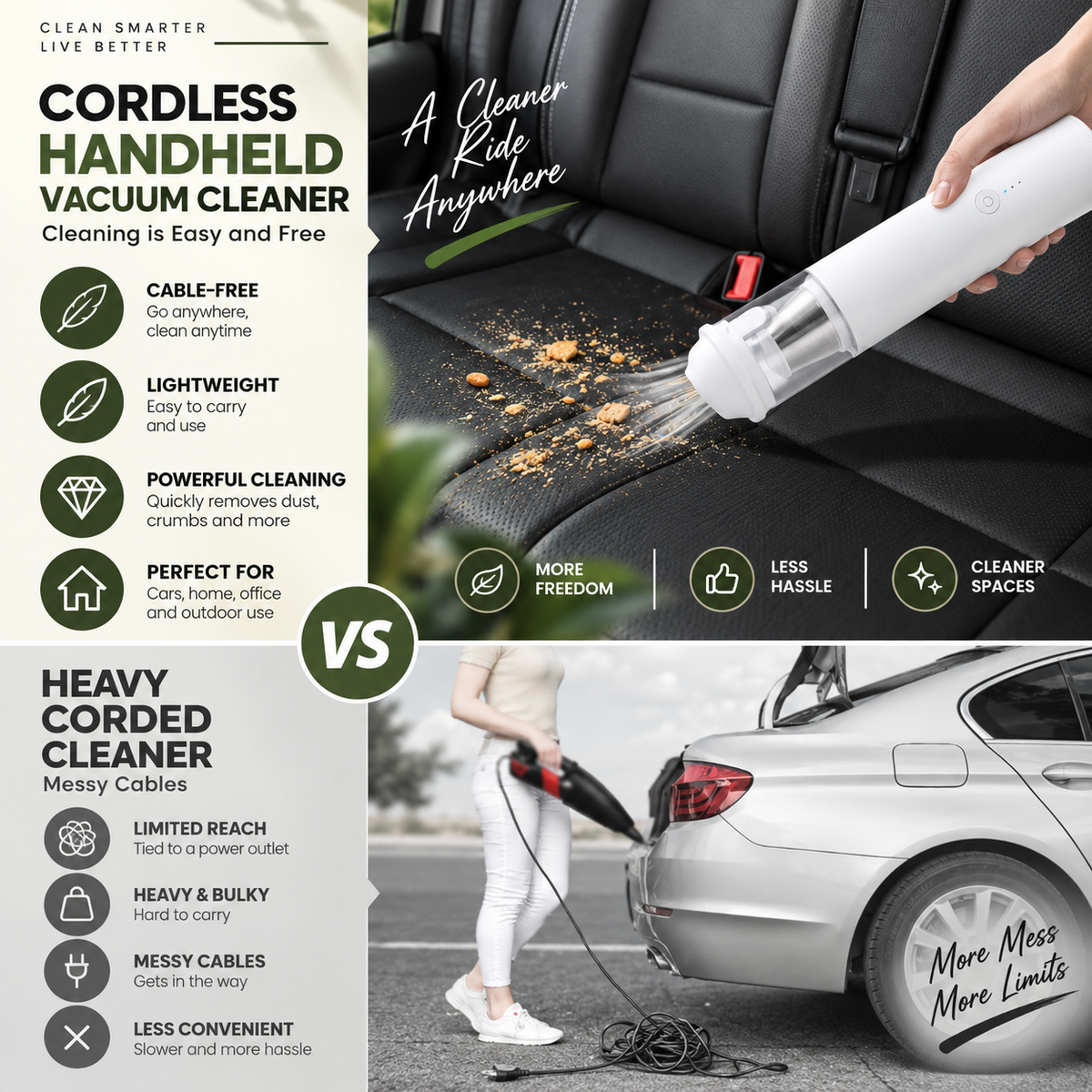 Cordless Car Vacuum & Air Blower – Portable 2-in-1 Car Cleaning Tool