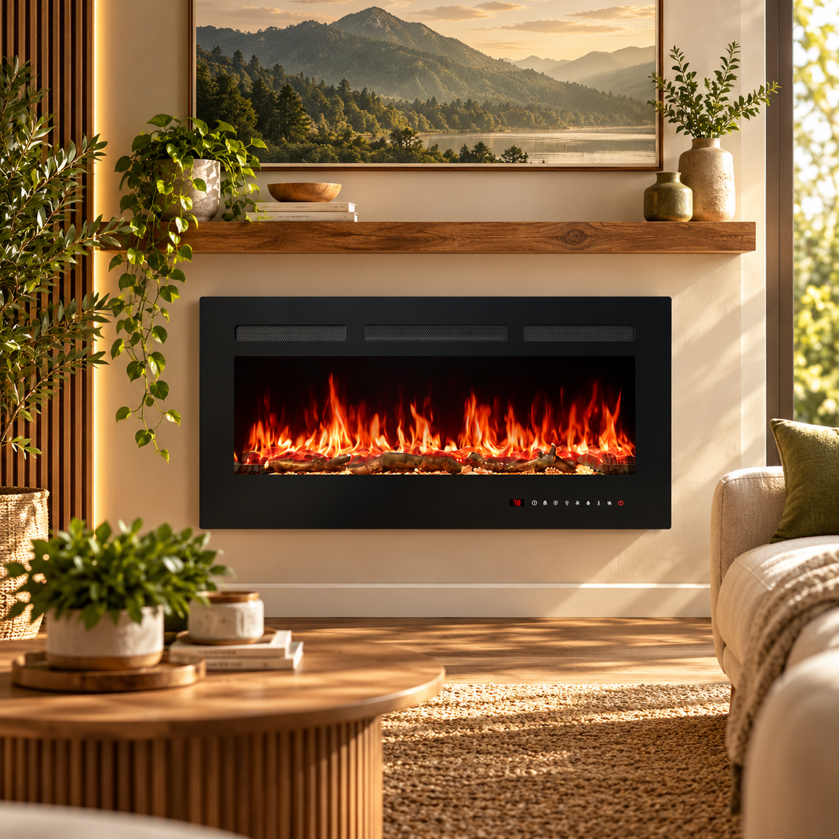 Electric Fireplace Heater – Cozy Freestanding Space Heater with Remote Control