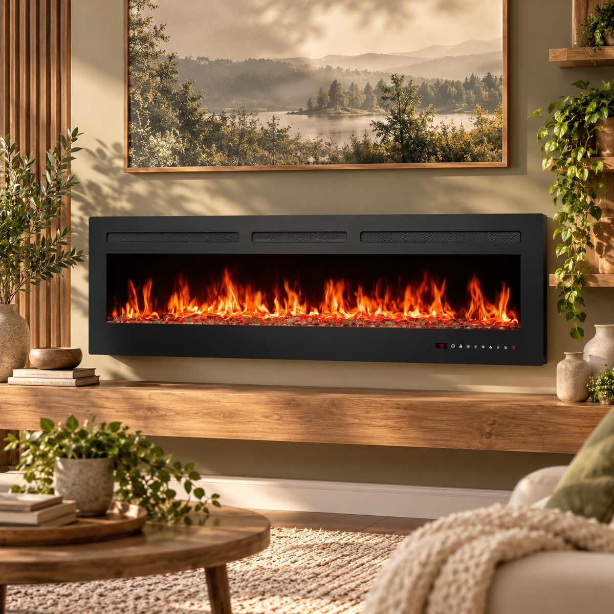 Electric Fireplace Heater – Cozy Freestanding Space Heater with Remote Control