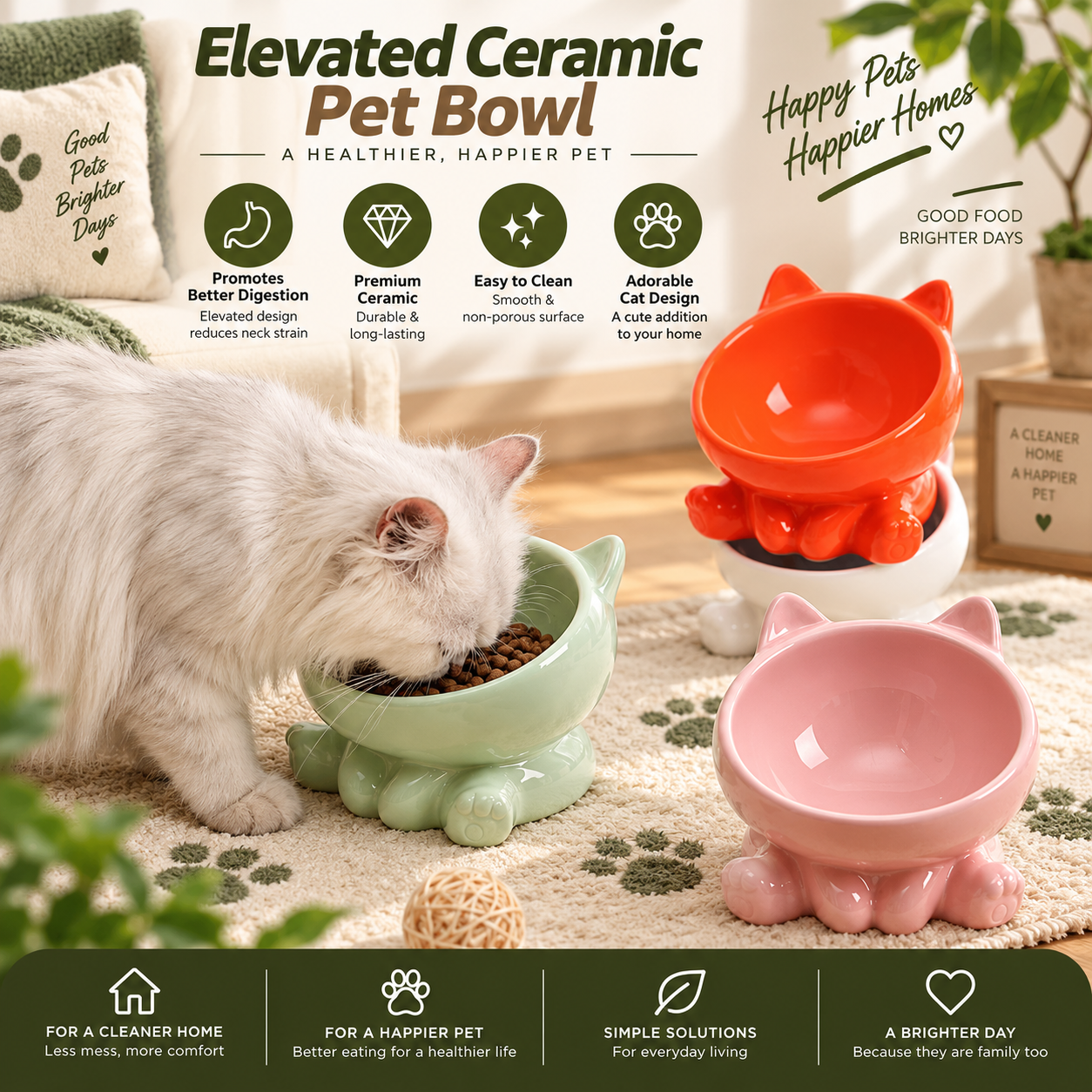 Elevated Ceramic Pet Bowl – Angled Neck-Friendly Cat & Dog Feeding Bowl