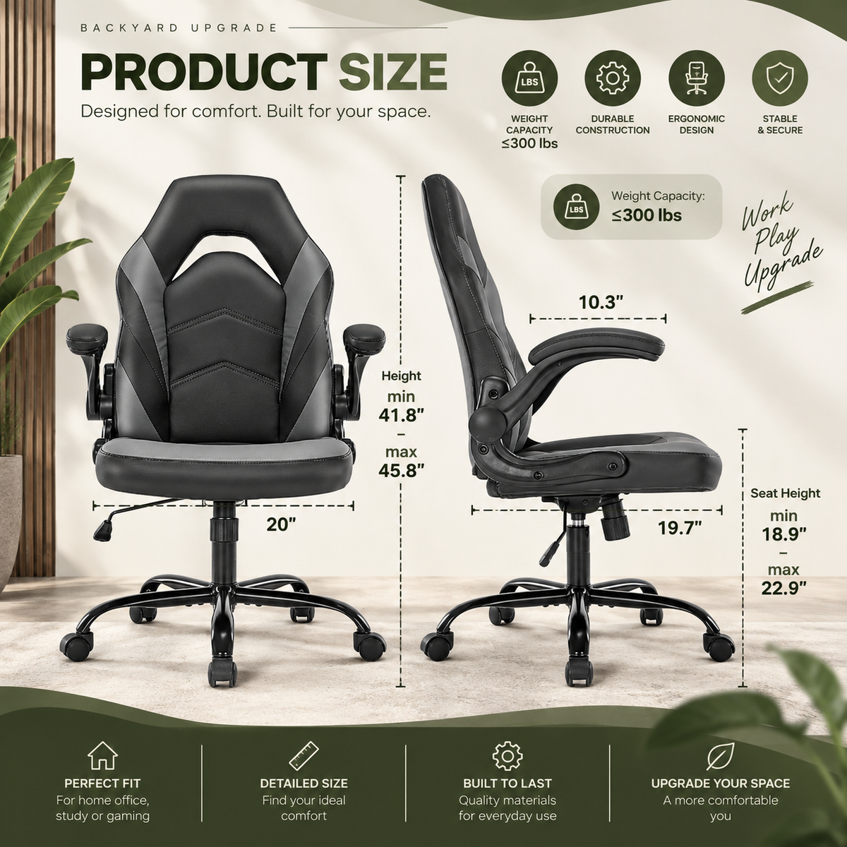 Ergonomic PU Leather Office & Gaming Chair with Lumbar Support