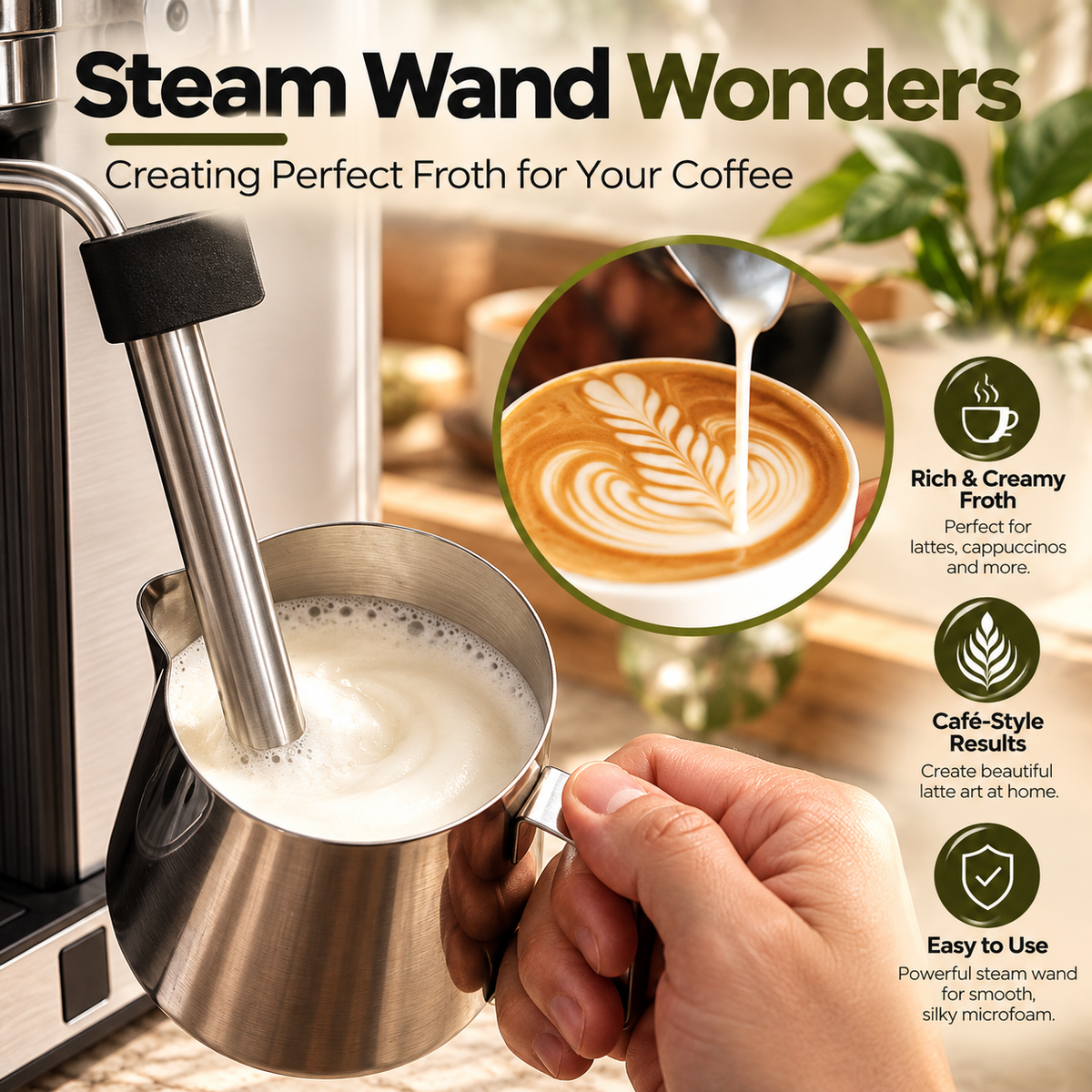 Espresso Coffee Machine with Milk Frother – Cappuccino & Latte Maker