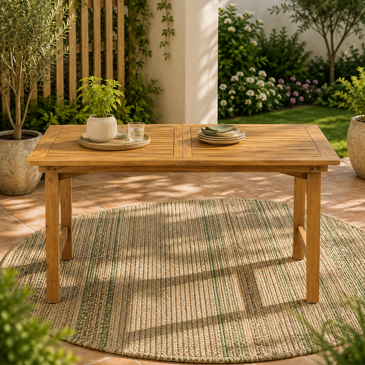 Extendable Acacia Wood Outdoor Dining Table – Weather-Resistant Patio Table for Backyard, Garden & Deck (59"–78.7")