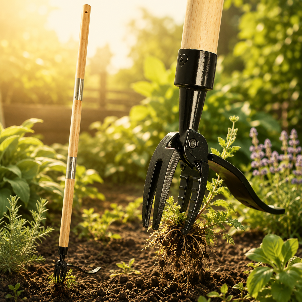 Heavy-Duty Stand-Up Manual Garden Weeder with Wooden Handle