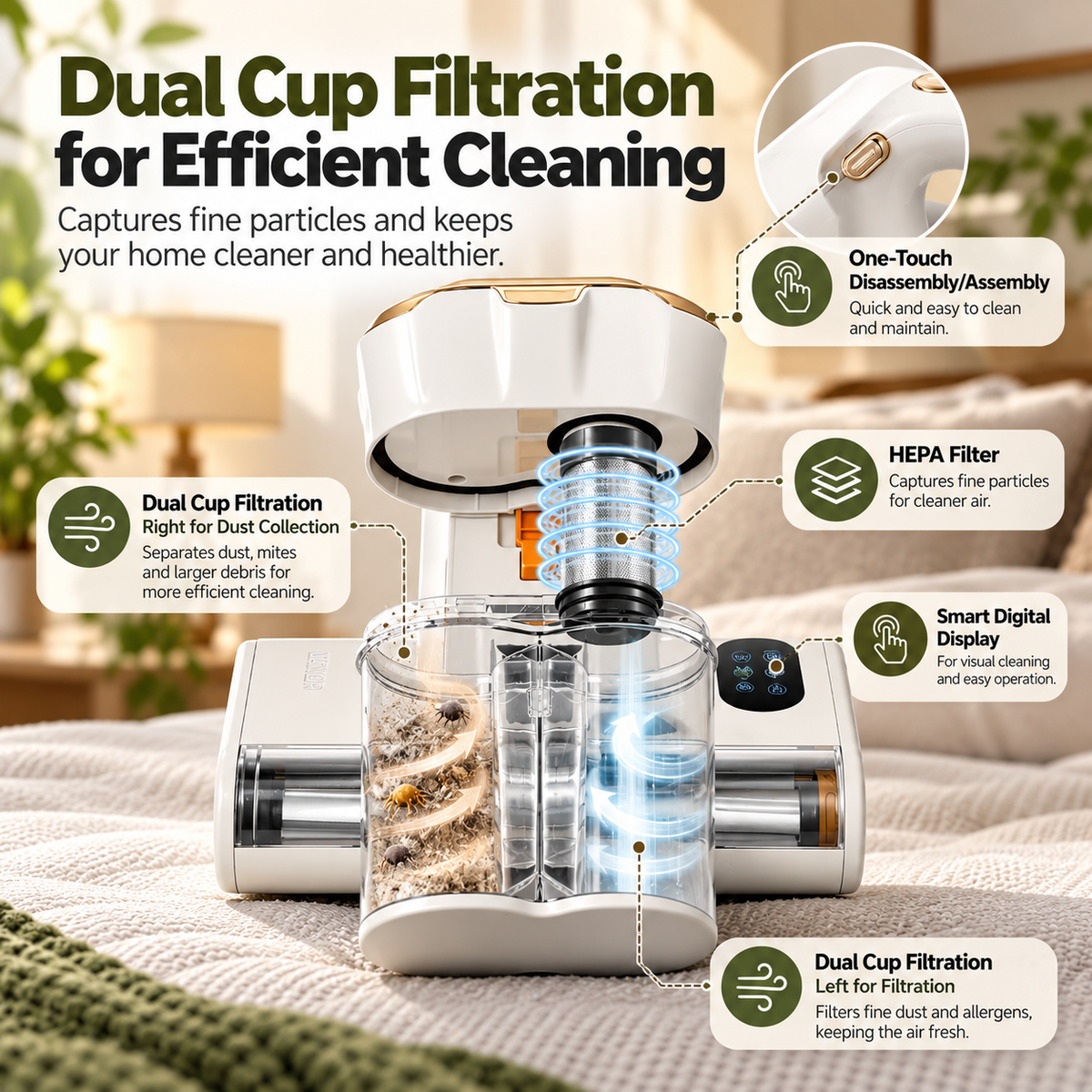 Mattress Vacuum Cleaner with 18KPa Powerful Suction & HEPA Filter – 550W Bed & Sofa Cleaner