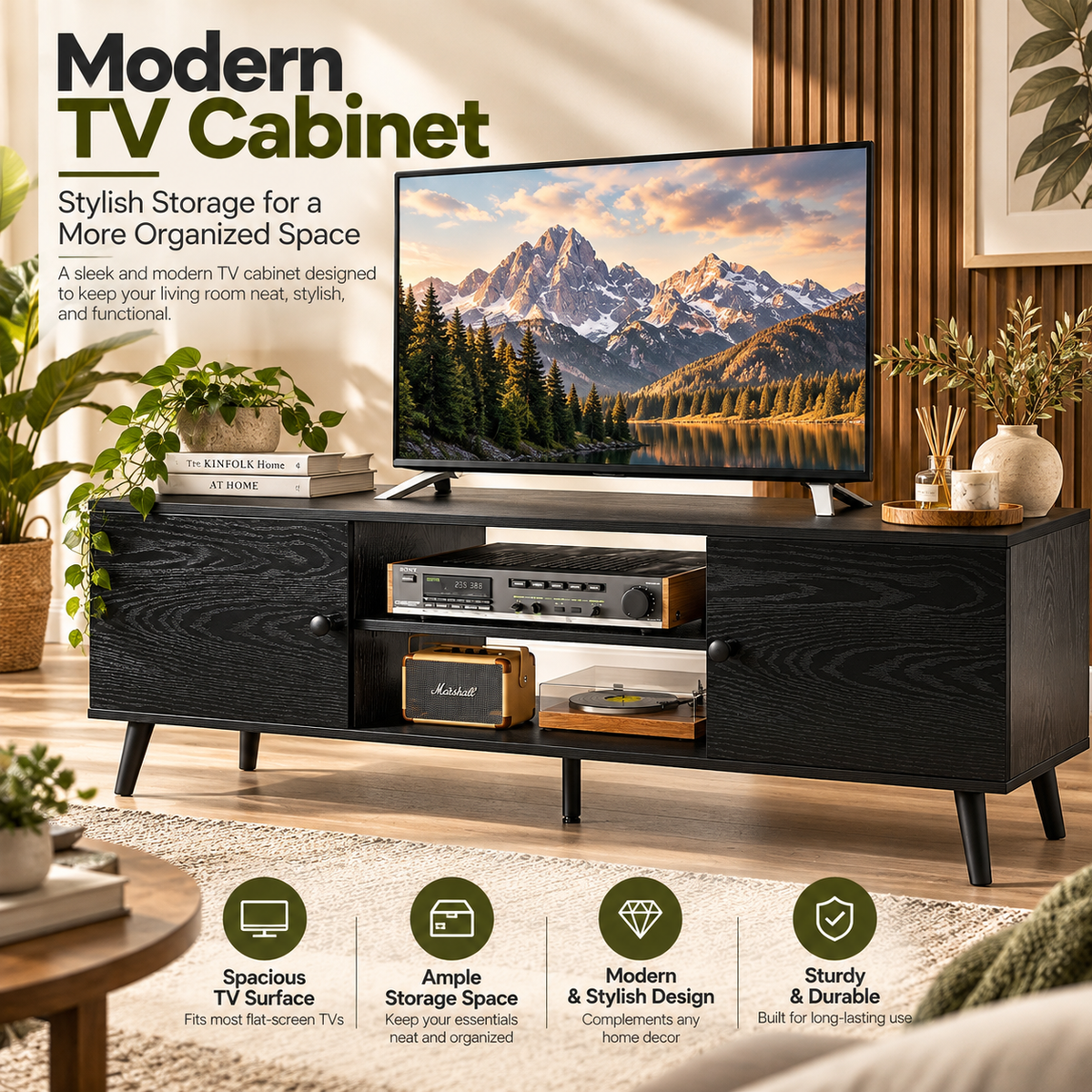 Modern TV Cabinet with Storage – Entertainment Center