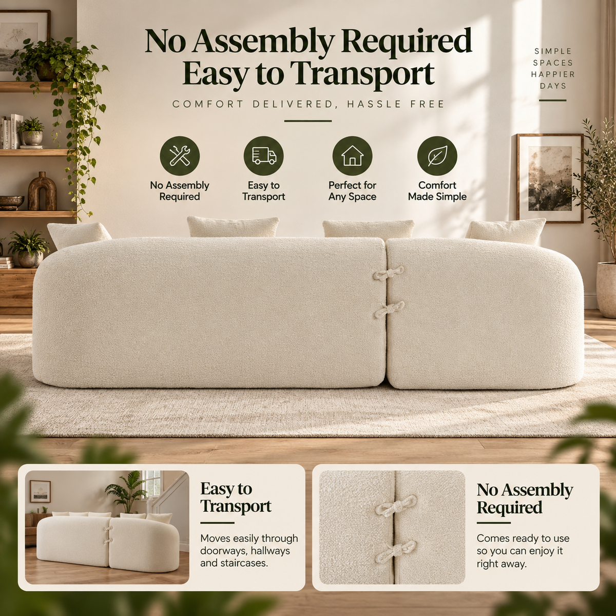 Modern Chenille Sectional Sofa with Chaise & 4 Pillows
