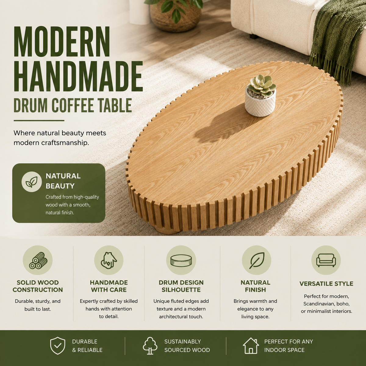 Modern Handmade Drum Coffee Table