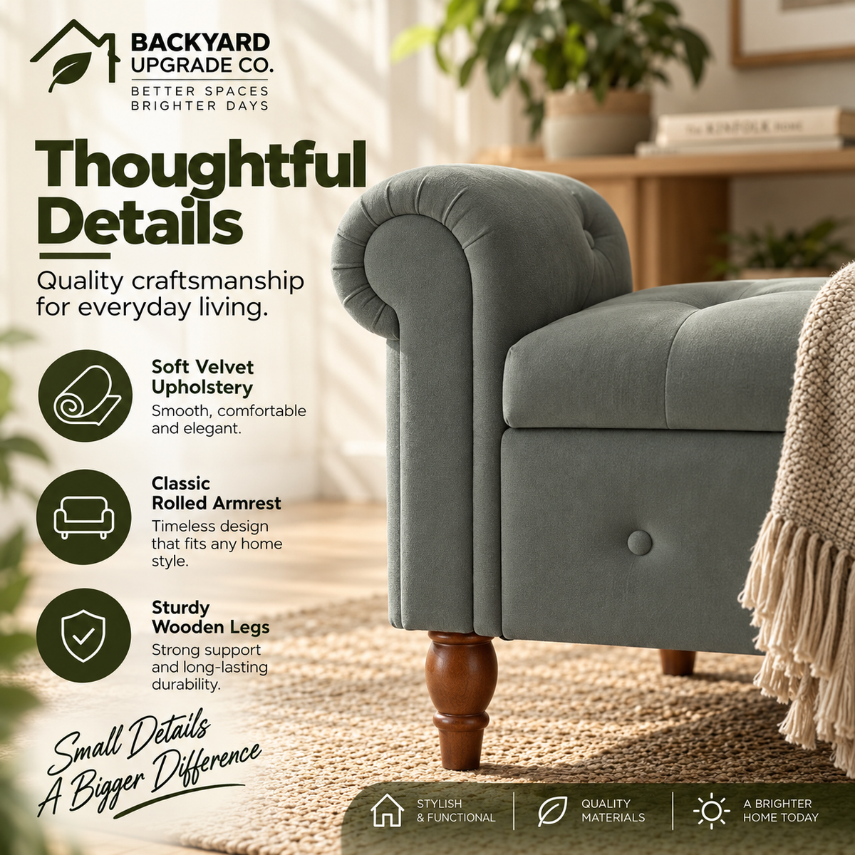 Modern Velvet Storage Ottoman – Multifunctional Rectangular Bench
