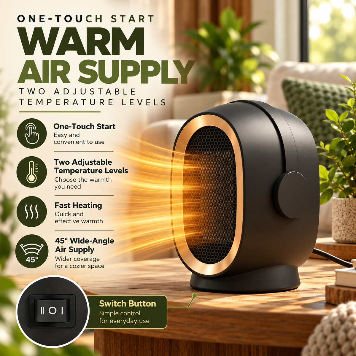 Portable Electric Warm Air Blower – Compact Heating Fan