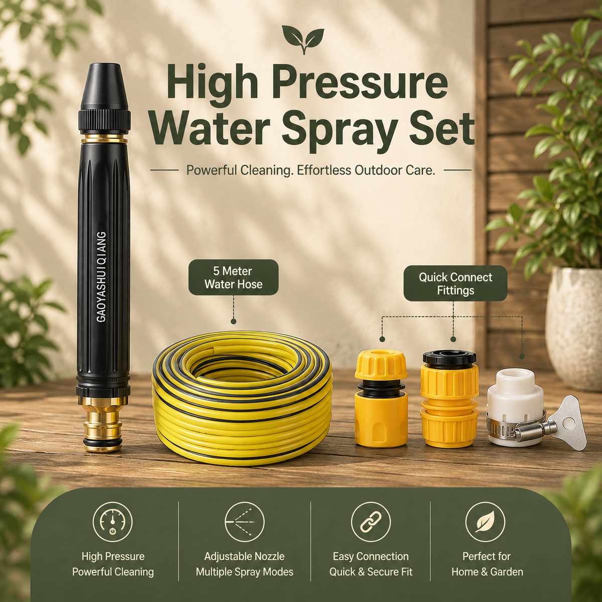 Portable High-Pressure Water Spray Gun – Adjustable Hose Nozzle for Car Washing, Garden & Outdoor Cleaning