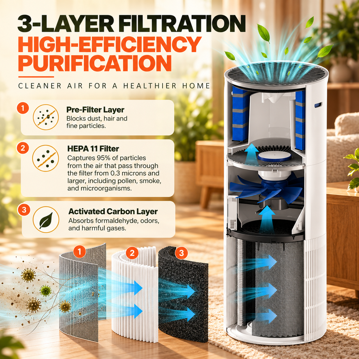 True HEPA Air Purifier for Large Rooms – Home Air Cleaner