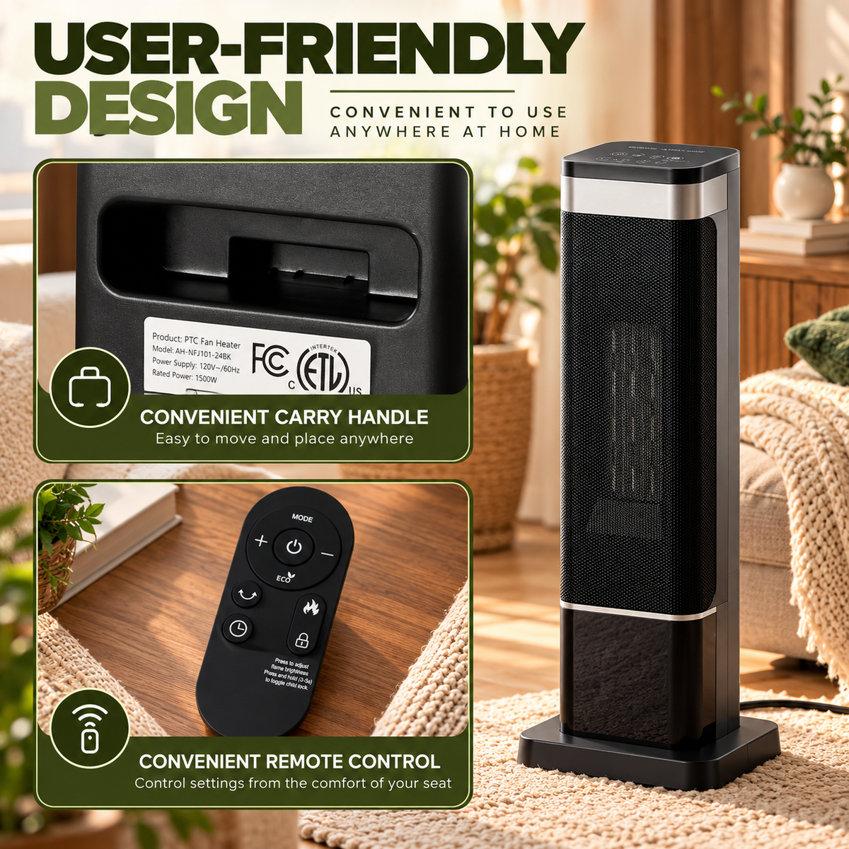 23-Inch Portable Space Heater with 7-Color LED Lighting