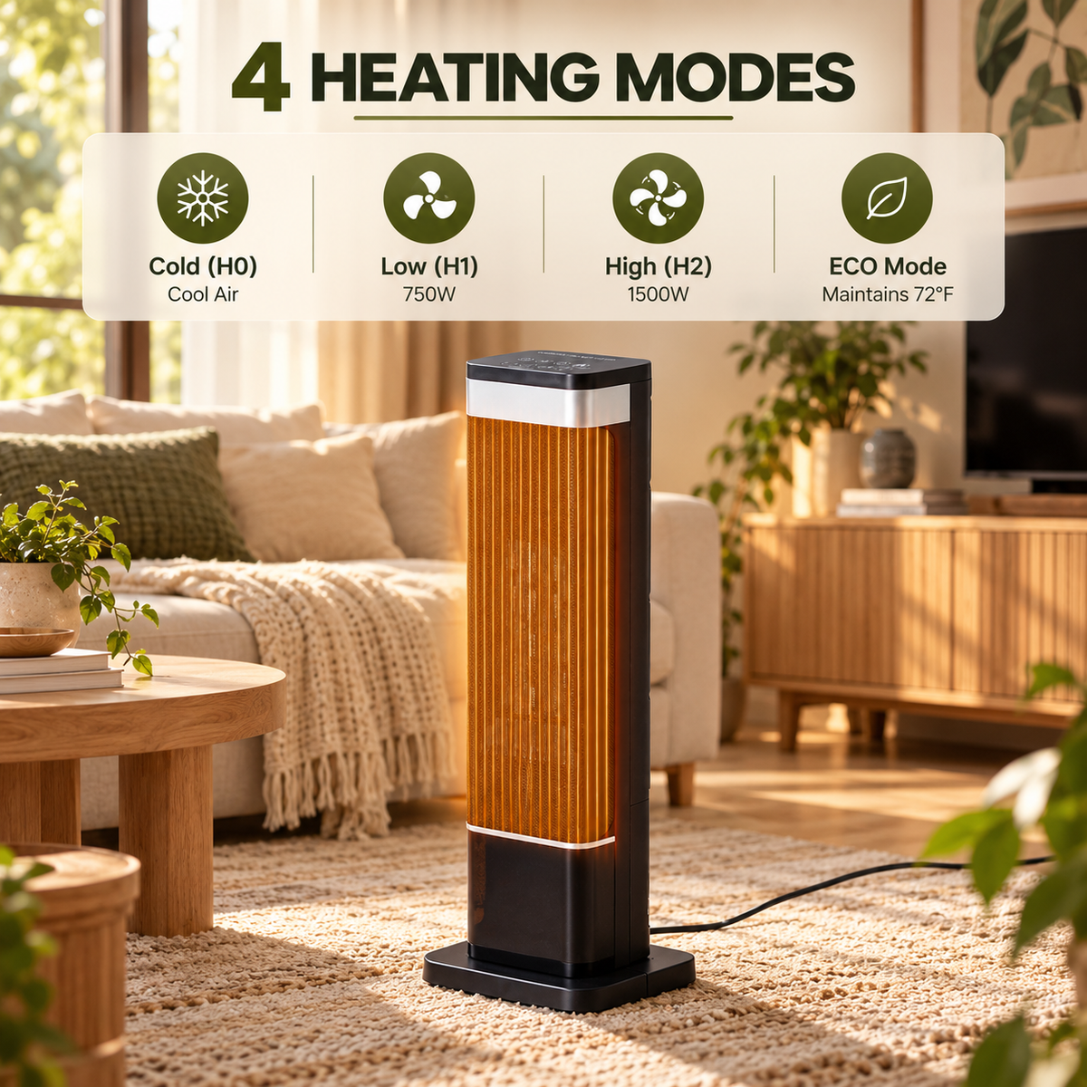 23-Inch Portable Space Heater with 7-Color LED Lighting