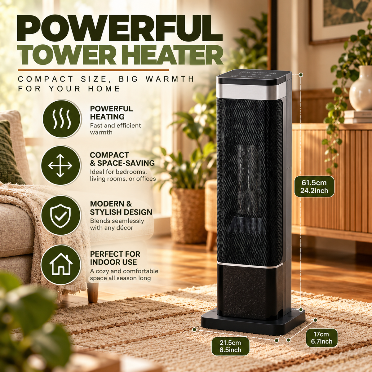 23-Inch Portable Space Heater with 7-Color LED Lighting