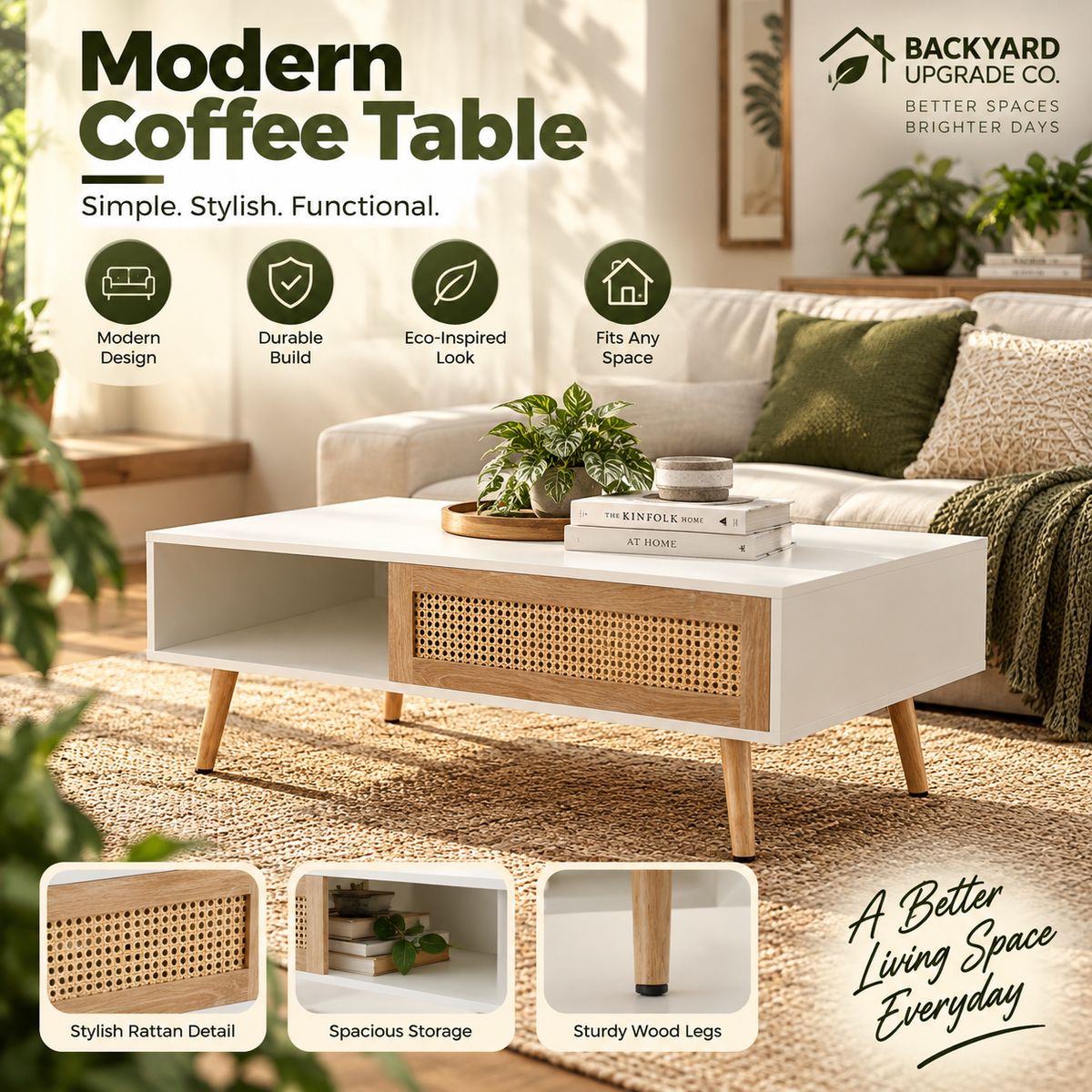 41.34" Rattan Outdoor Coffee Table – Woven Patio Accent Table