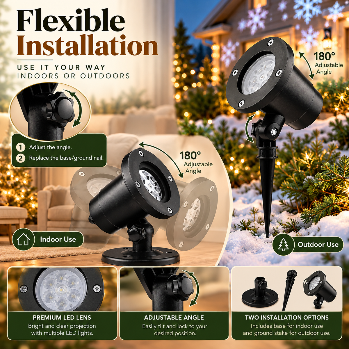 48-Pattern Christmas Laser Projector Light – Outdoor Snowflake & Holiday LED Landscape Lighting