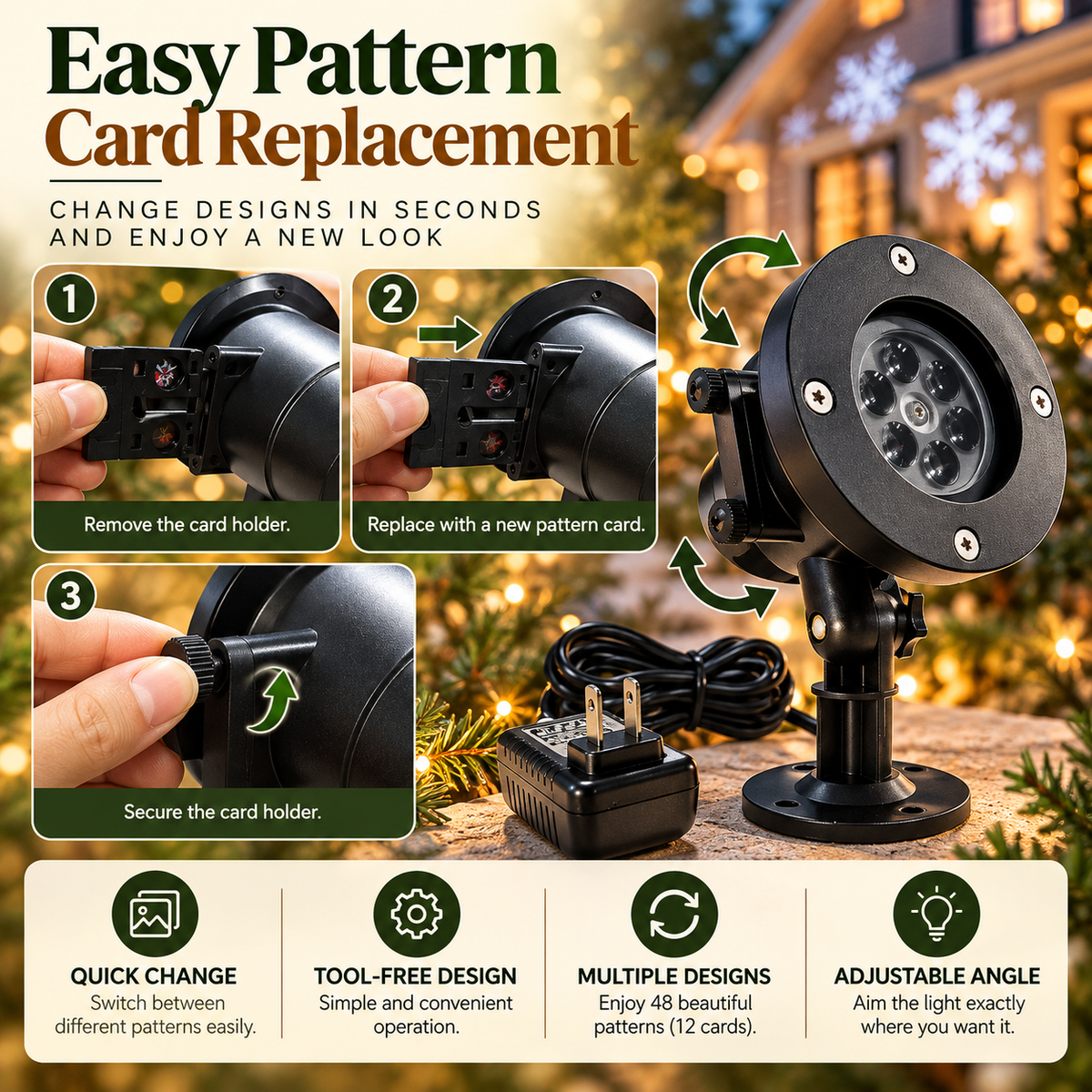 48-Pattern Christmas Laser Projector Light – Outdoor Snowflake & Holiday LED Landscape Lighting