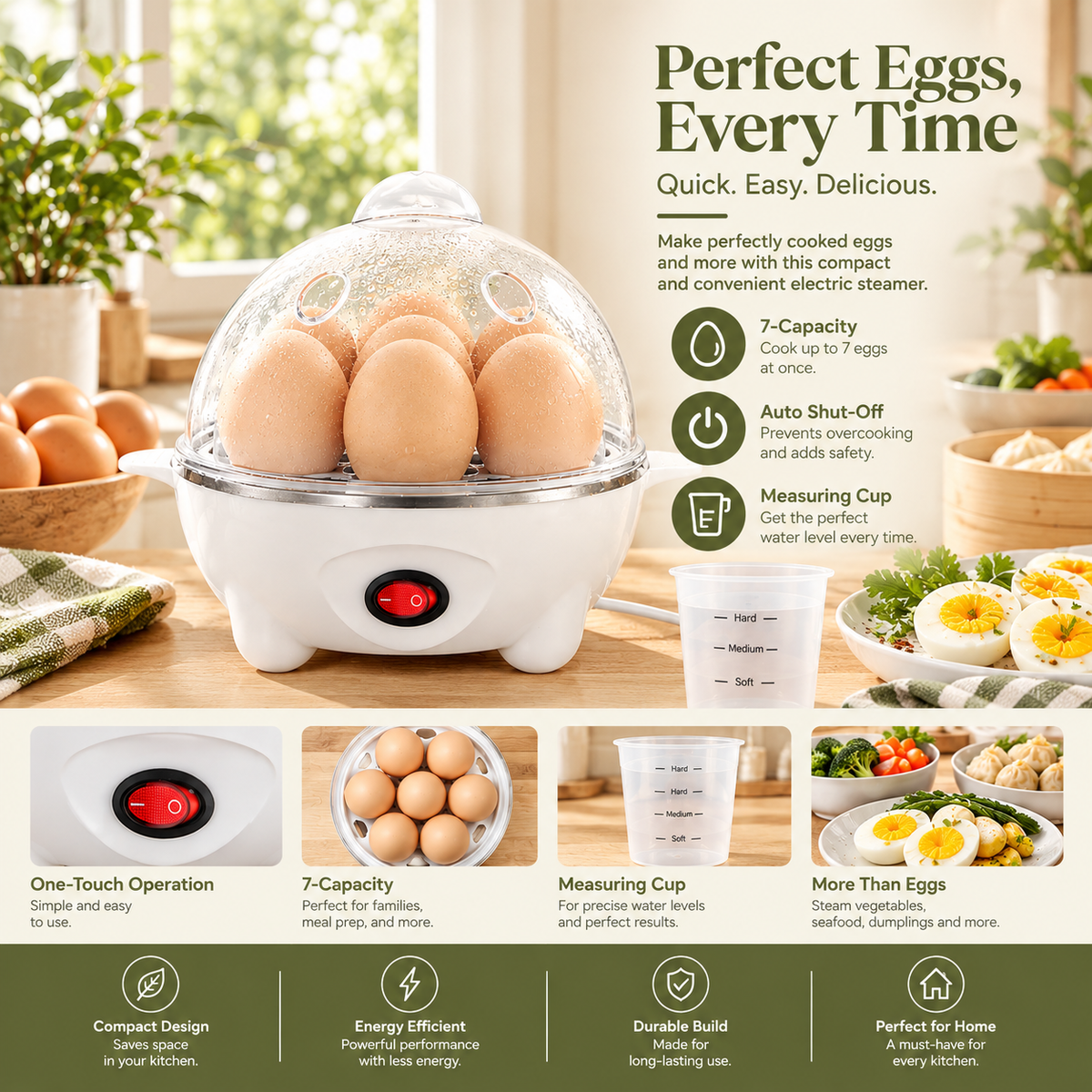 7-Capacity Electric Egg Cooker with Auto Shut-Off & Measuring Cup