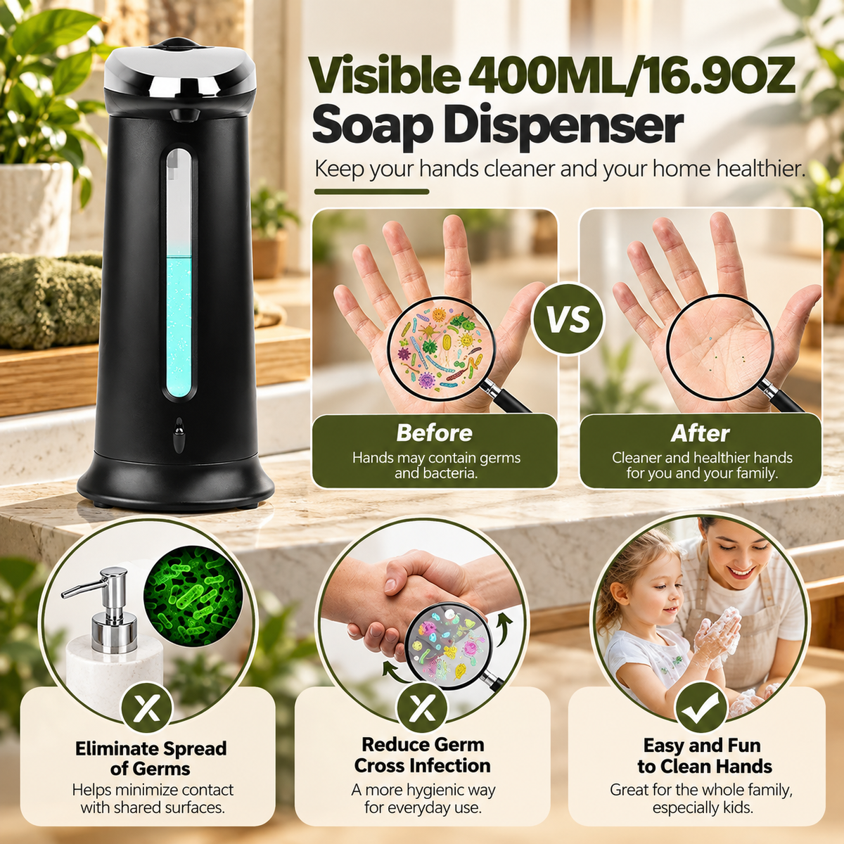 Automatic Touchless Soap Dispenser – 400ML Sensor Hand Soap Dispenser