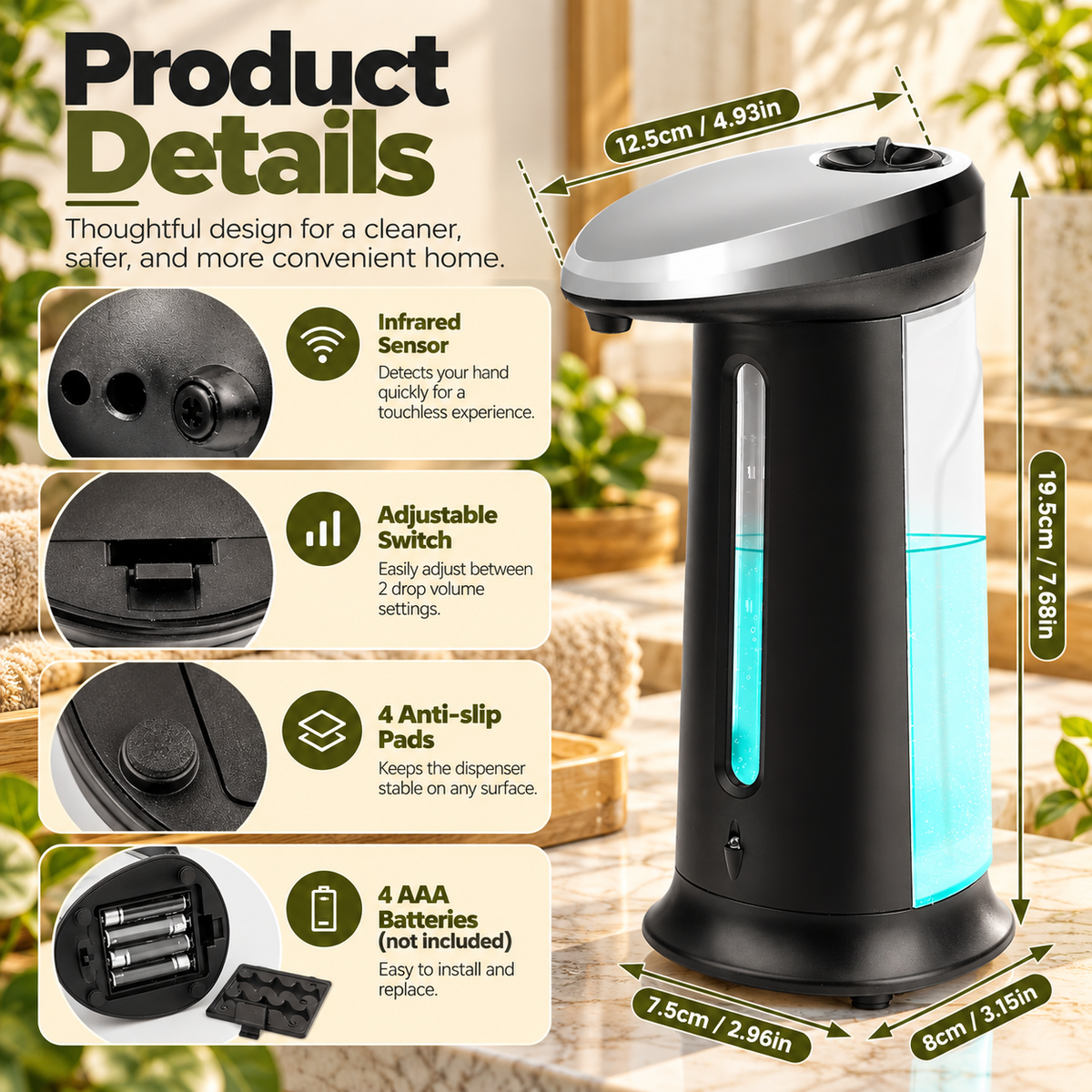 Automatic Touchless Soap Dispenser – 400ML Sensor Hand Soap Dispenser