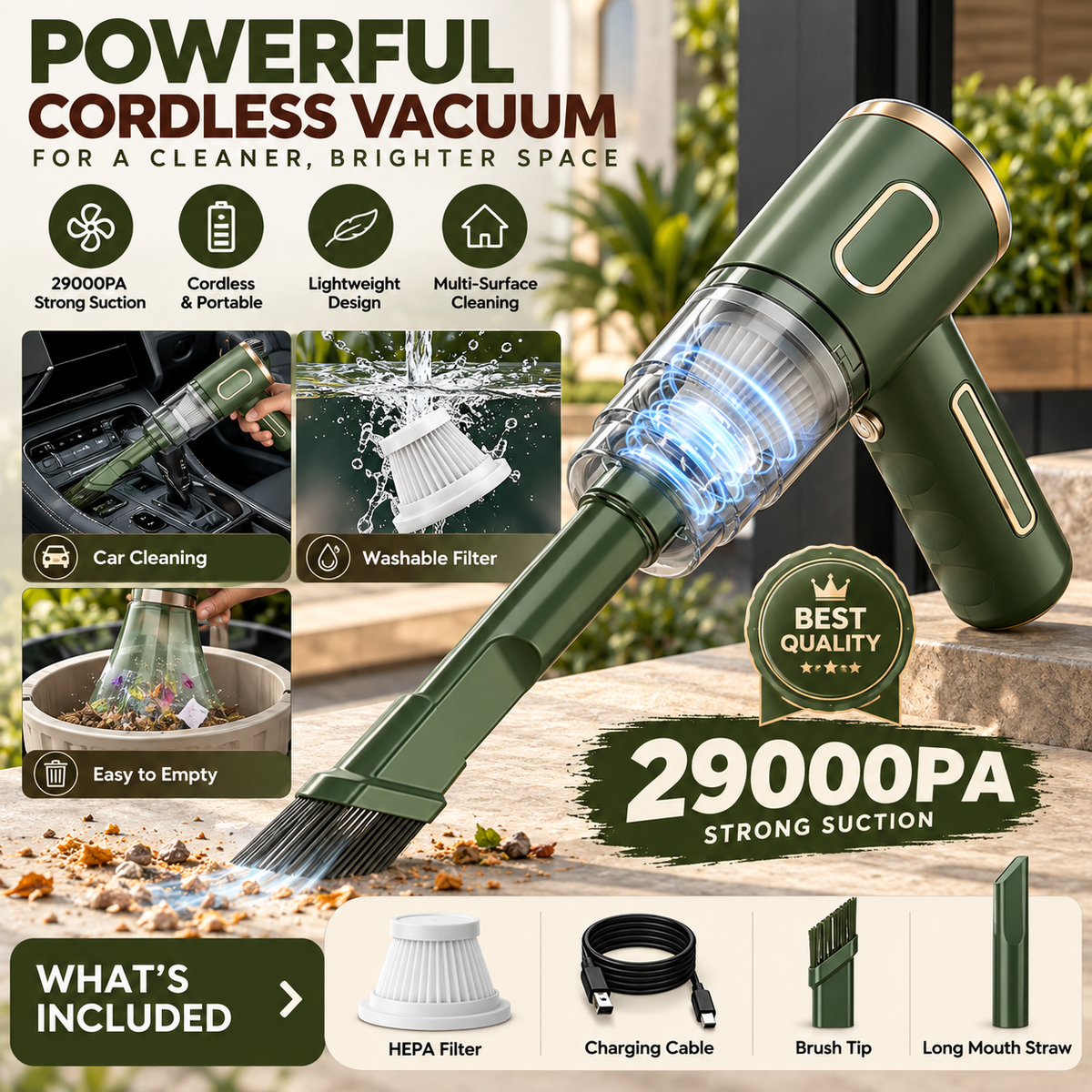 Cordless Handheld Vacuum Cleaner – 29,000Pa Portable Car & Home Cleaning Vacuum