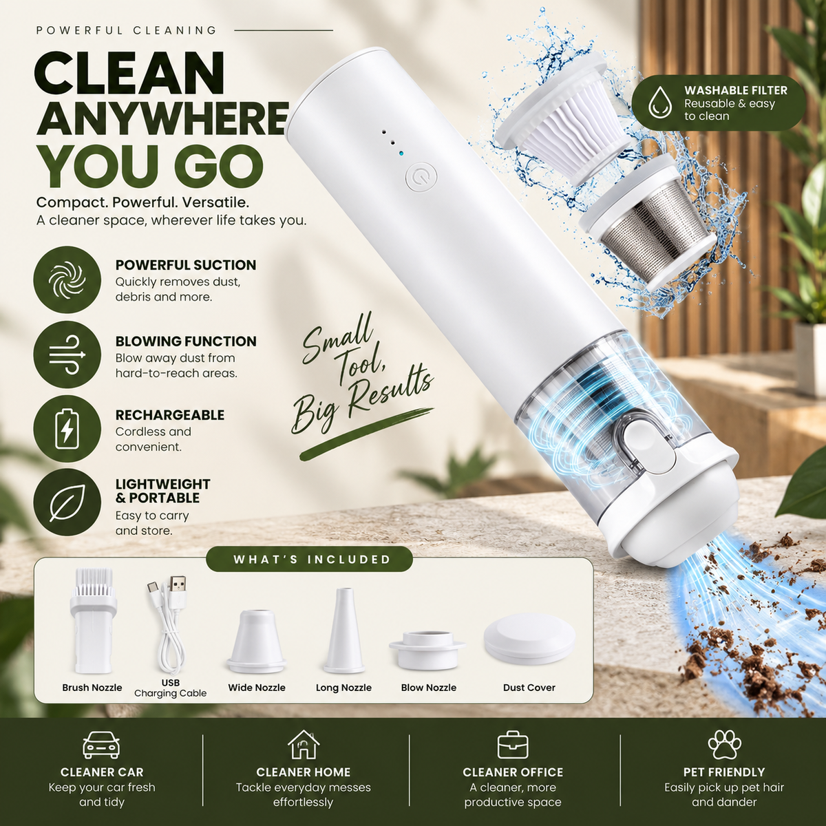 Cordless Car Vacuum & Air Blower – Portable 2-in-1 Car Cleaning Tool