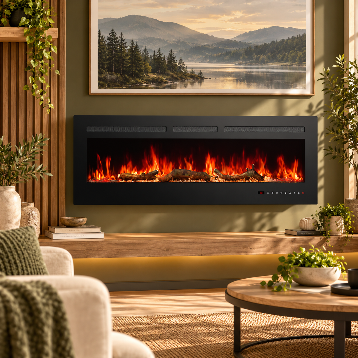 Electric Fireplace Heater – Cozy Freestanding Space Heater with Remote Control