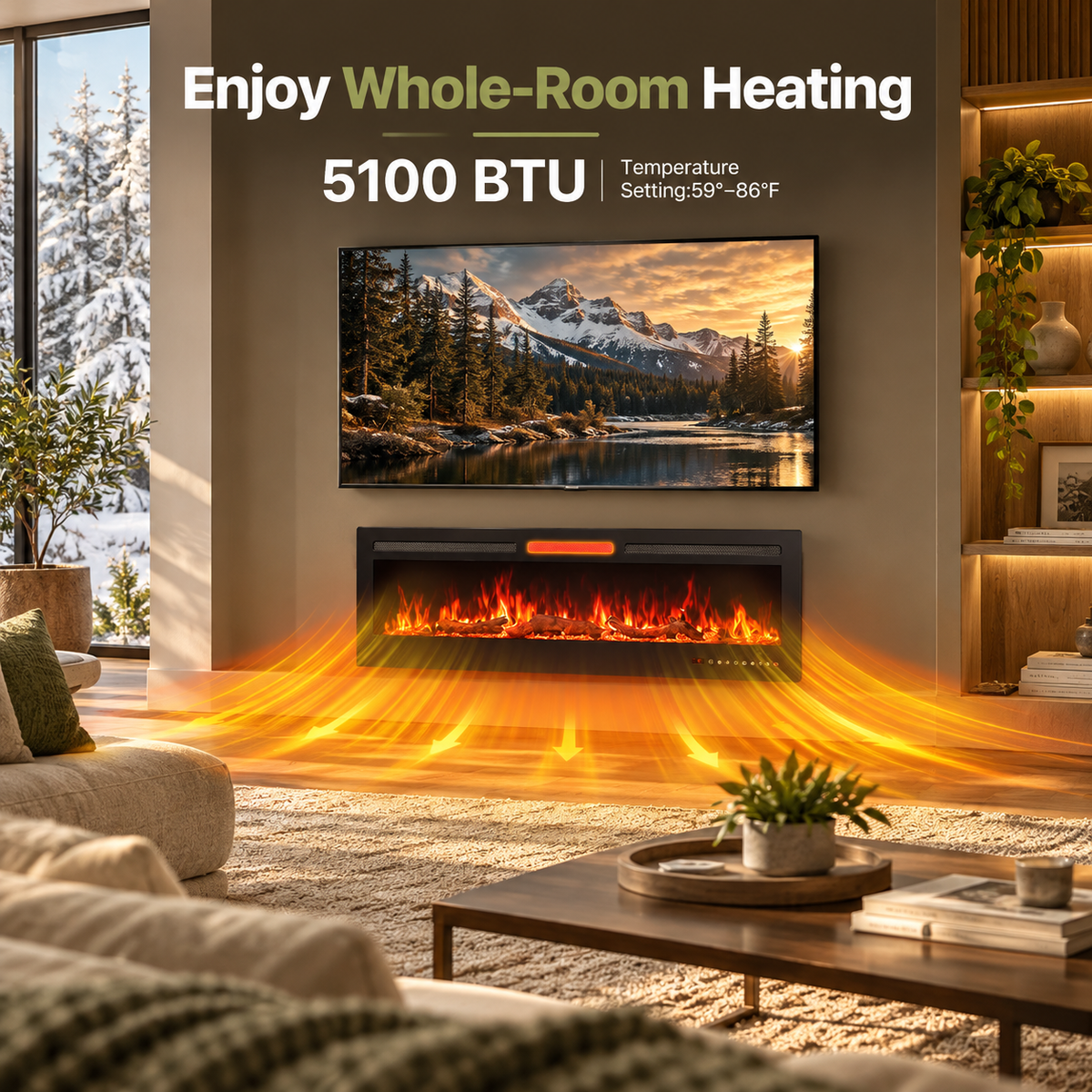 Electric Fireplace Heater – Cozy Freestanding Space Heater with Remote Control