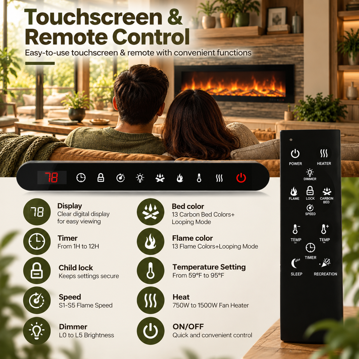 Electric Fireplace Heater – Cozy Freestanding Space Heater with Remote Control