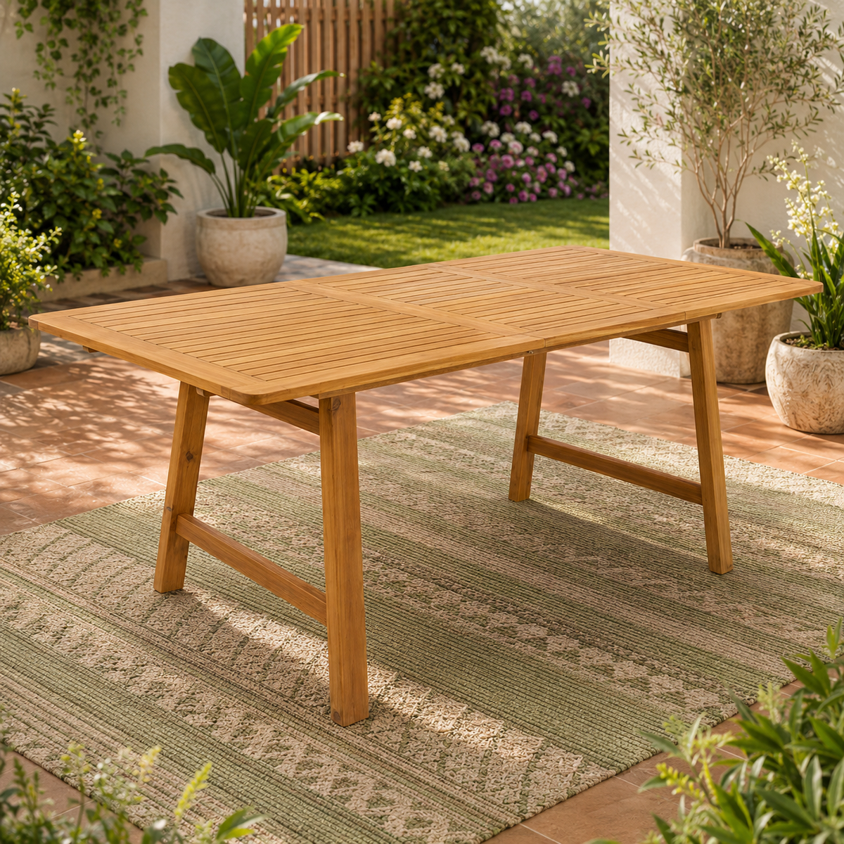 Extendable Acacia Wood Outdoor Dining Table – Weather-Resistant Patio Table for Backyard, Garden & Deck (59"–78.7")