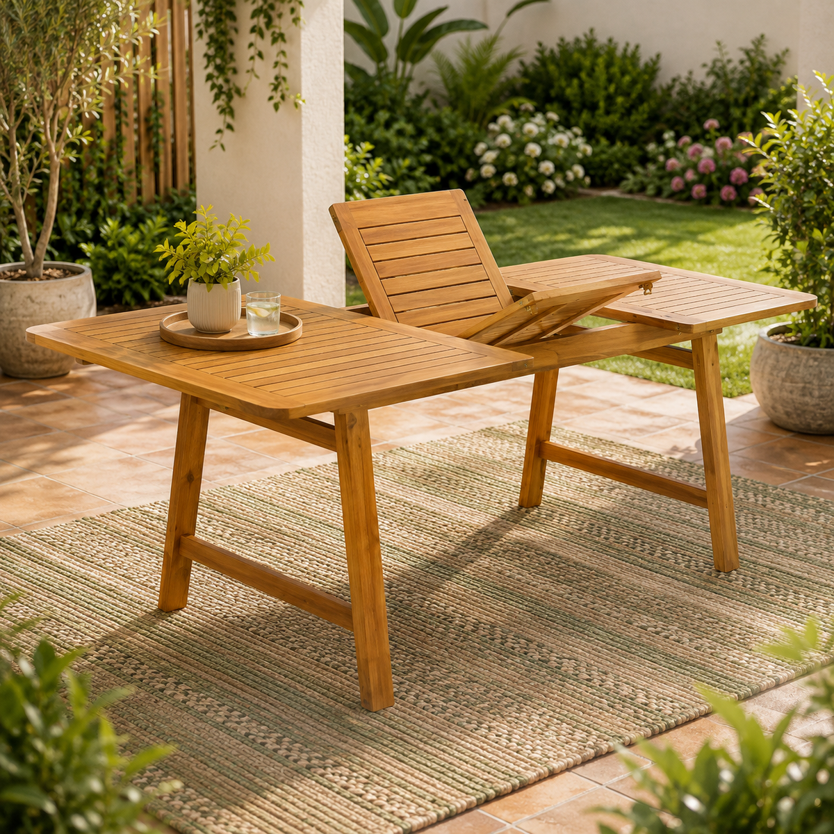 Extendable Acacia Wood Outdoor Dining Table – Weather-Resistant Patio Table for Backyard, Garden & Deck (59"–78.7")