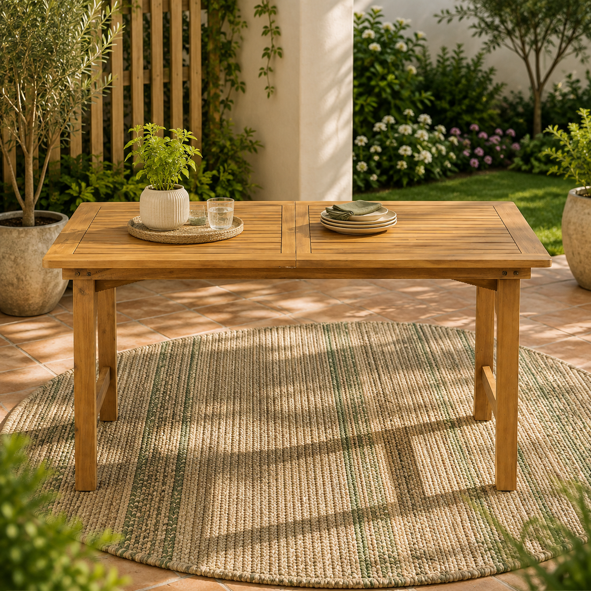 Extendable Acacia Wood Outdoor Dining Table – Weather-Resistant Patio Table for Backyard, Garden & Deck (59"–78.7")