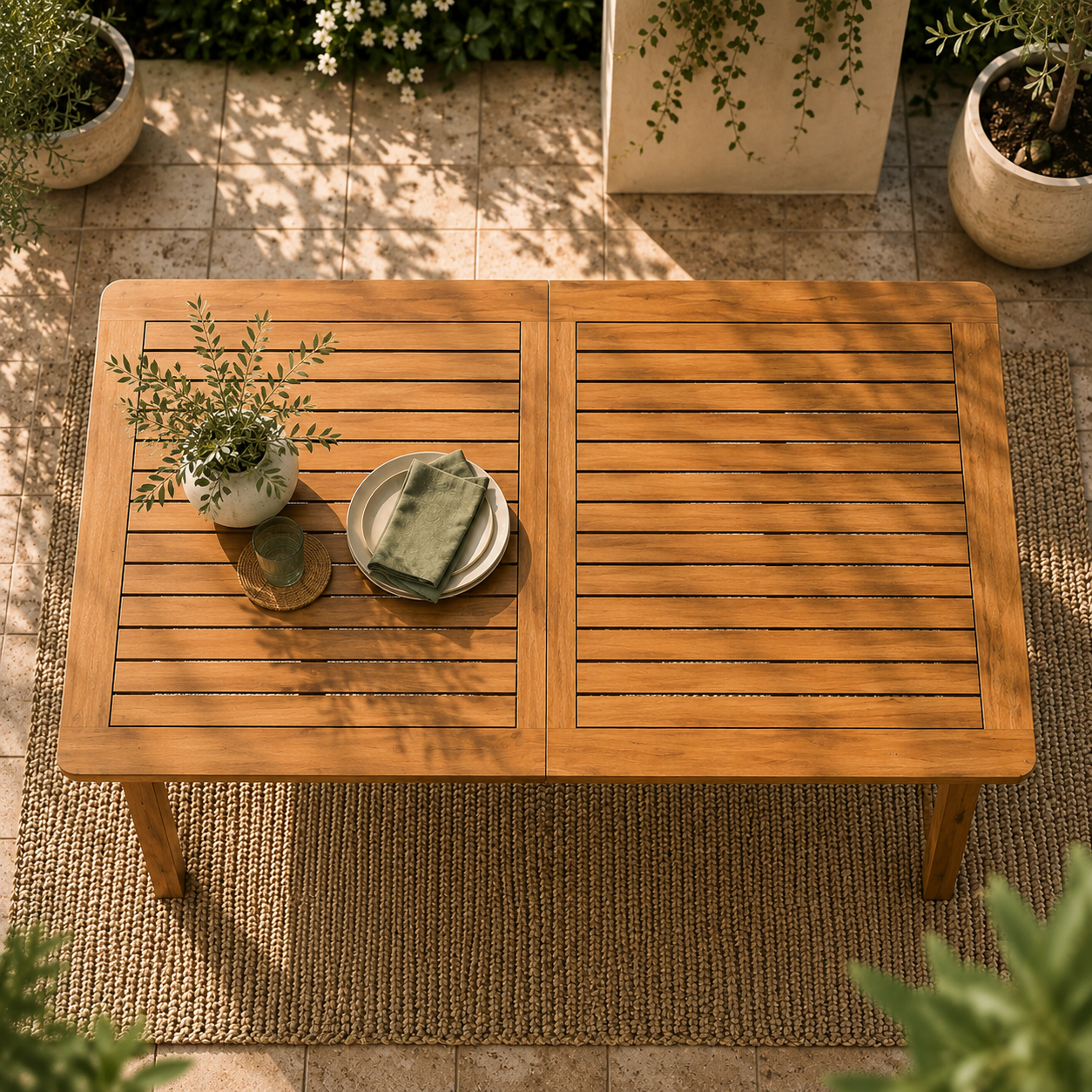 Extendable Acacia Wood Outdoor Dining Table – Weather-Resistant Patio Table for Backyard, Garden & Deck (59"–78.7")