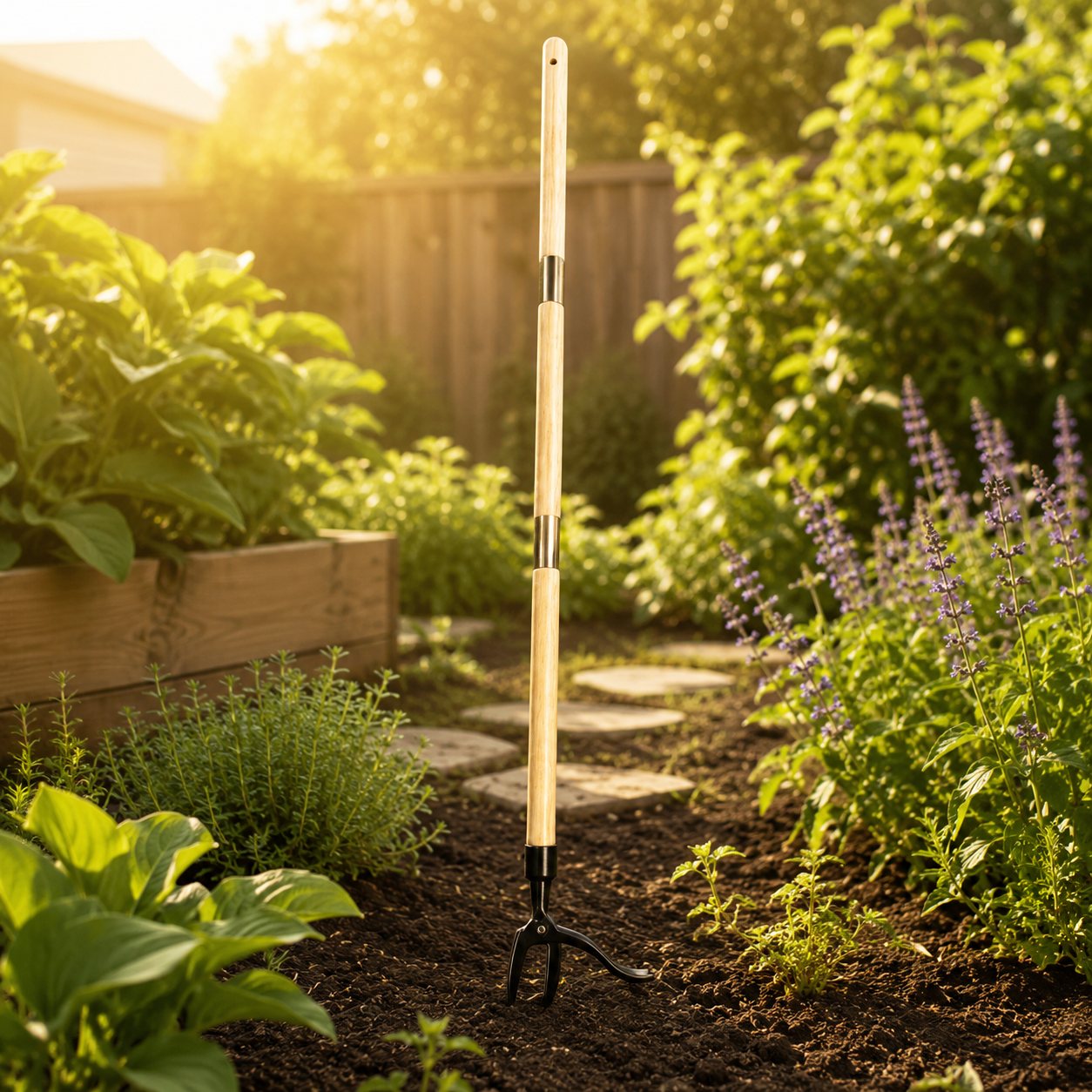 Heavy-Duty Stand-Up Manual Garden Weeder with Wooden Handle