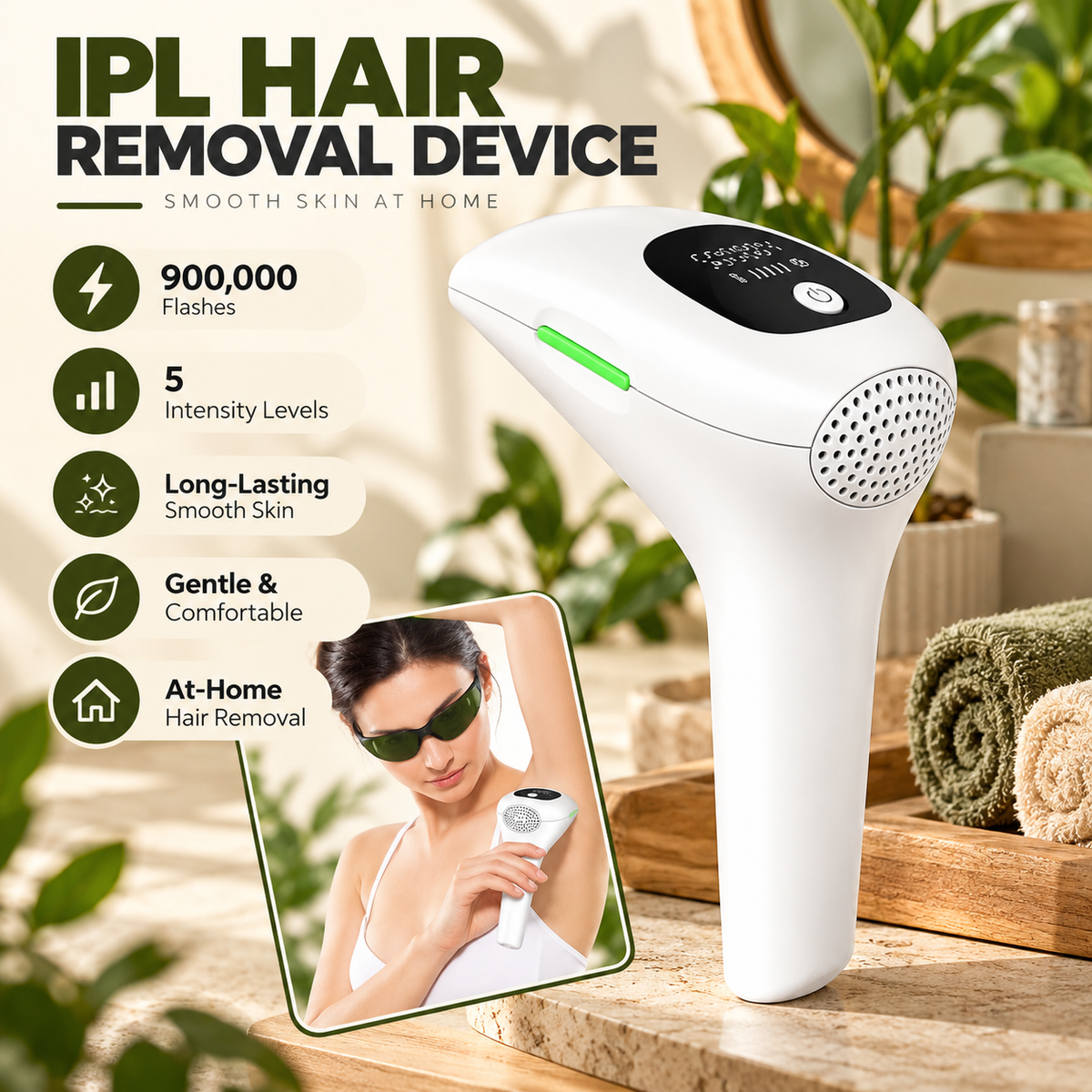IPL Hair Removal Device – 900,000 Flashes & 5 Intensity Levels