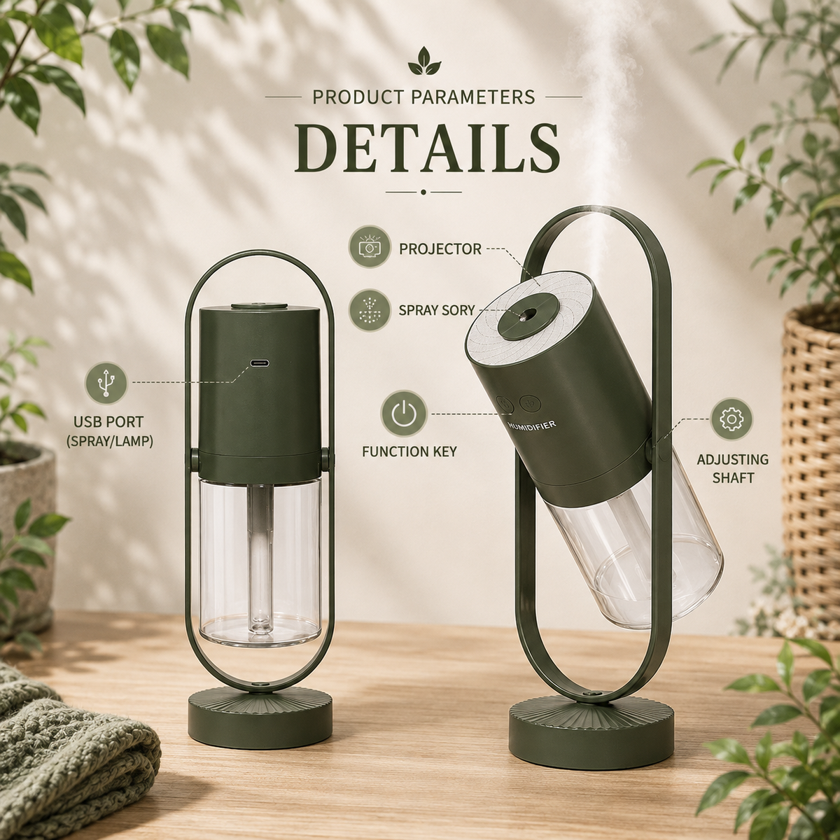 Magic Shadow Portable USB Humidifier with Night Light