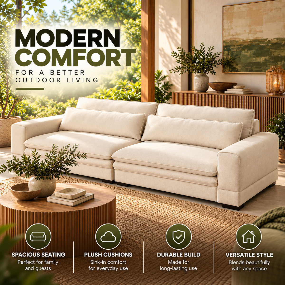 Modern Fabric Sofa – Contemporary Upholstered Couch for Living Room & Apartment