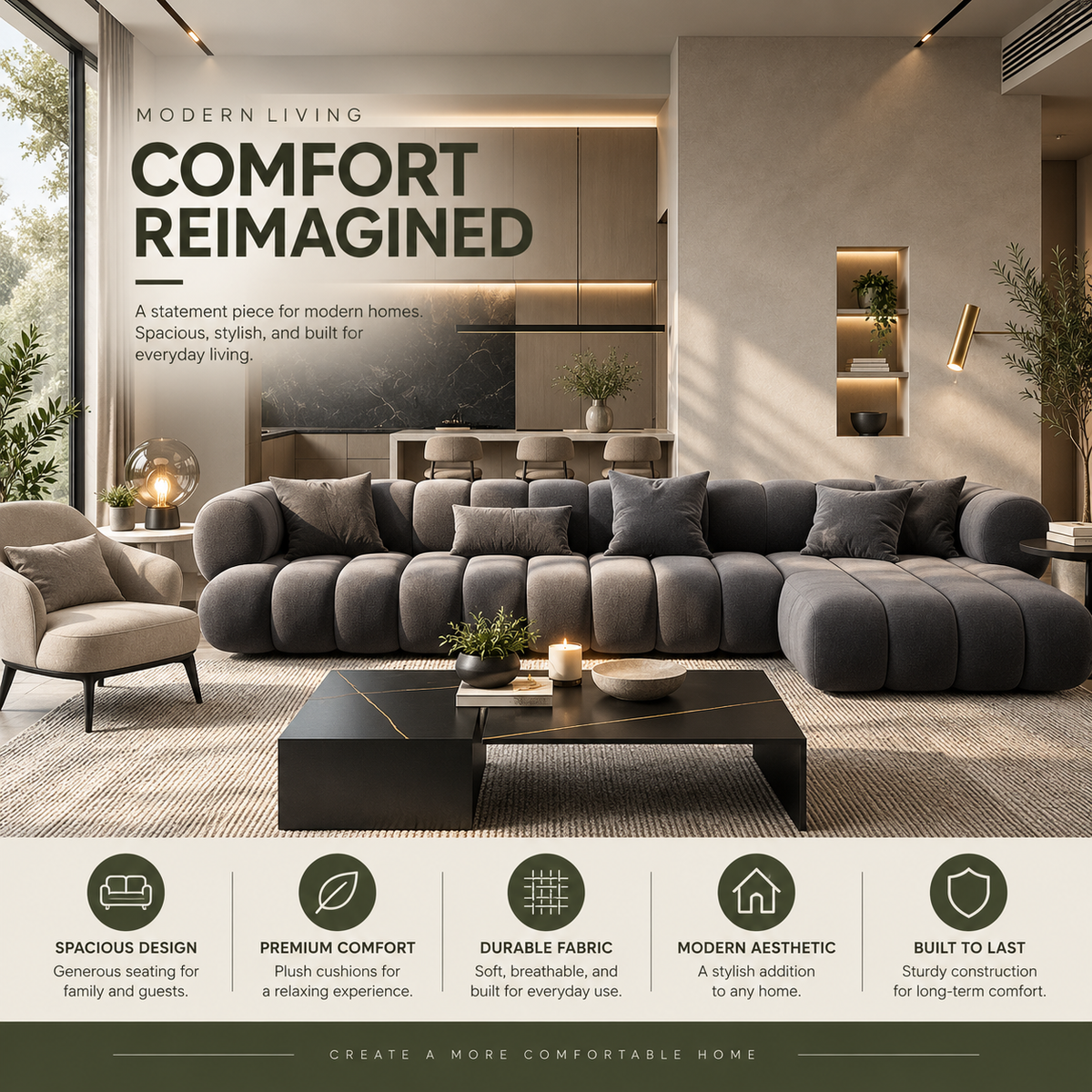 Modern Velvet L-Shaped Modular Sectional Sofa