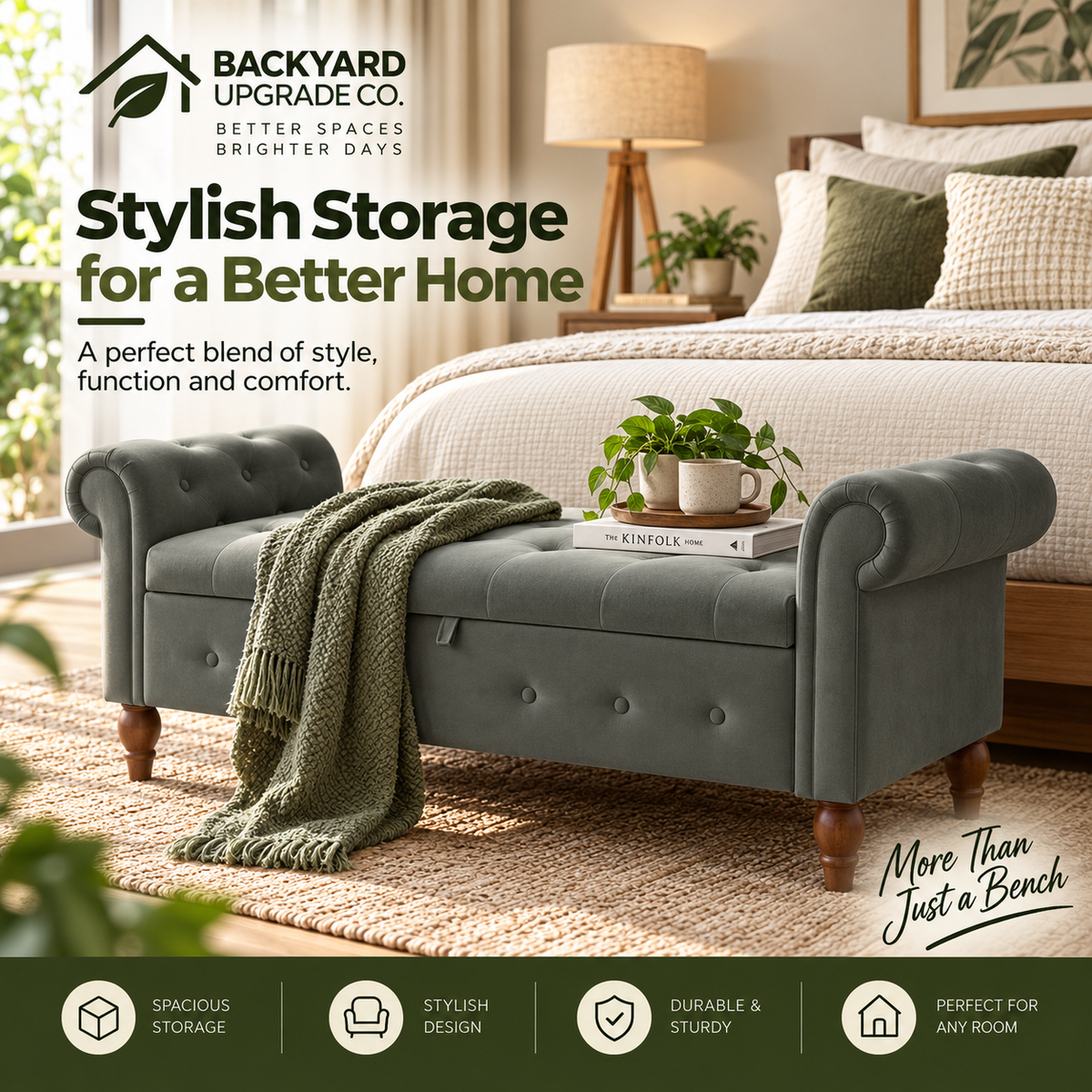 Modern Velvet Storage Ottoman – Multifunctional Rectangular Bench