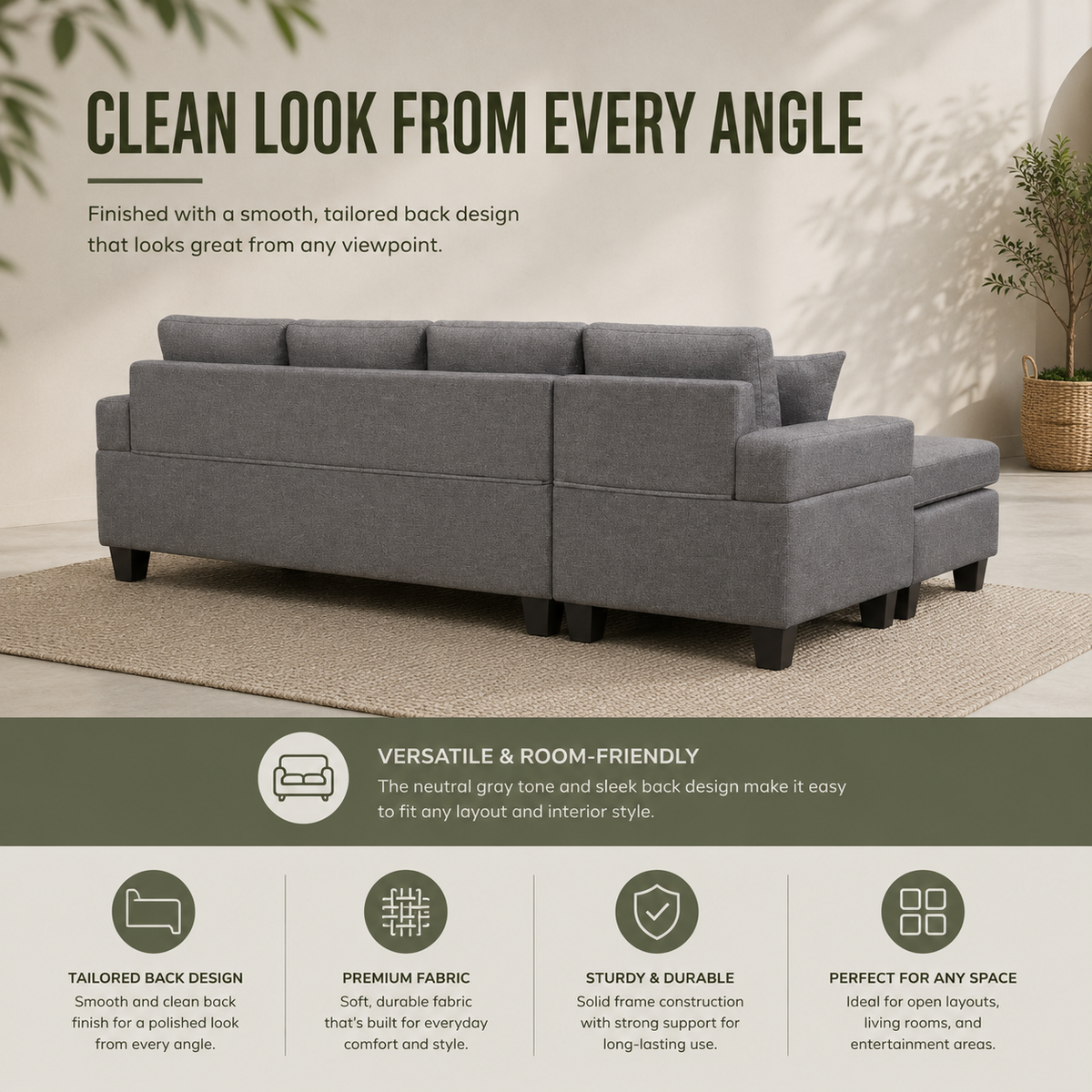 Modern Comfort Fabric Sectional Sofa