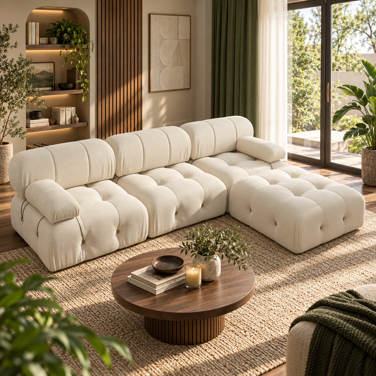 Modern Fabric Sofa – Nordic Minimalist Couch with Buckle Detail