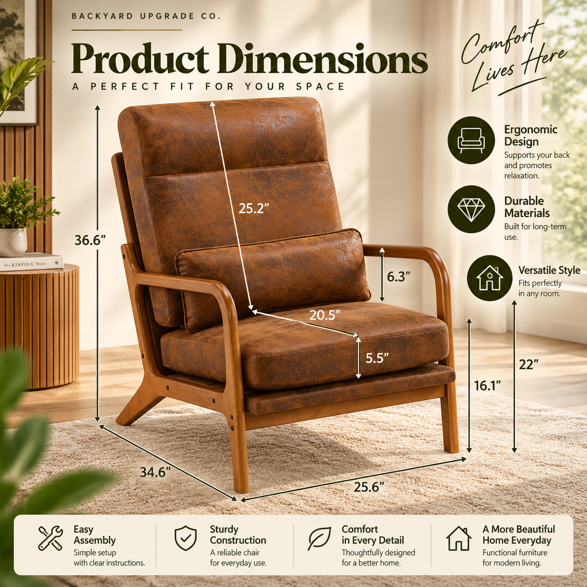 Modern Indoor Lounge Chair – Comfortable Accent Chair for Living Room