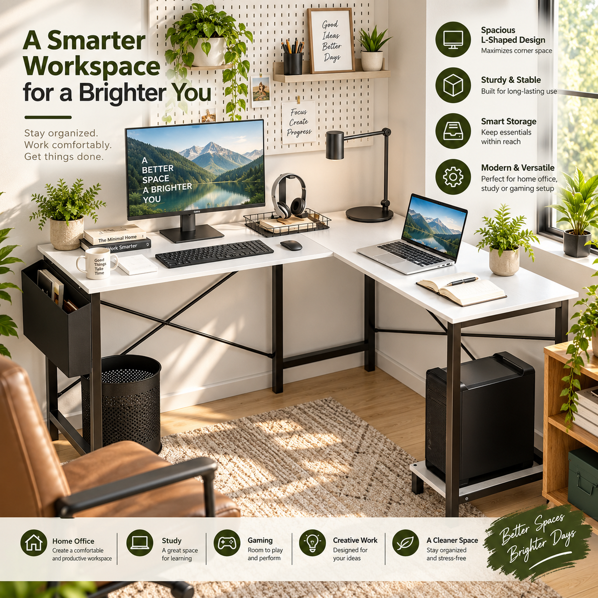 Modern L-Shaped Computer Desk – Spacious Corner Workstation