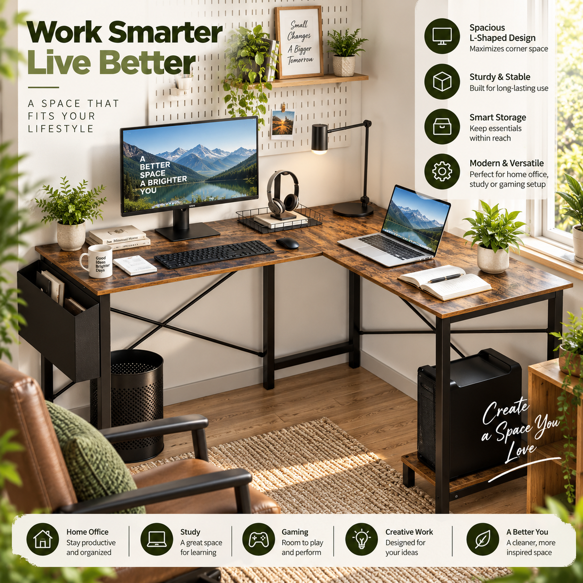 Modern L-Shaped Computer Desk – Spacious Corner Workstation
