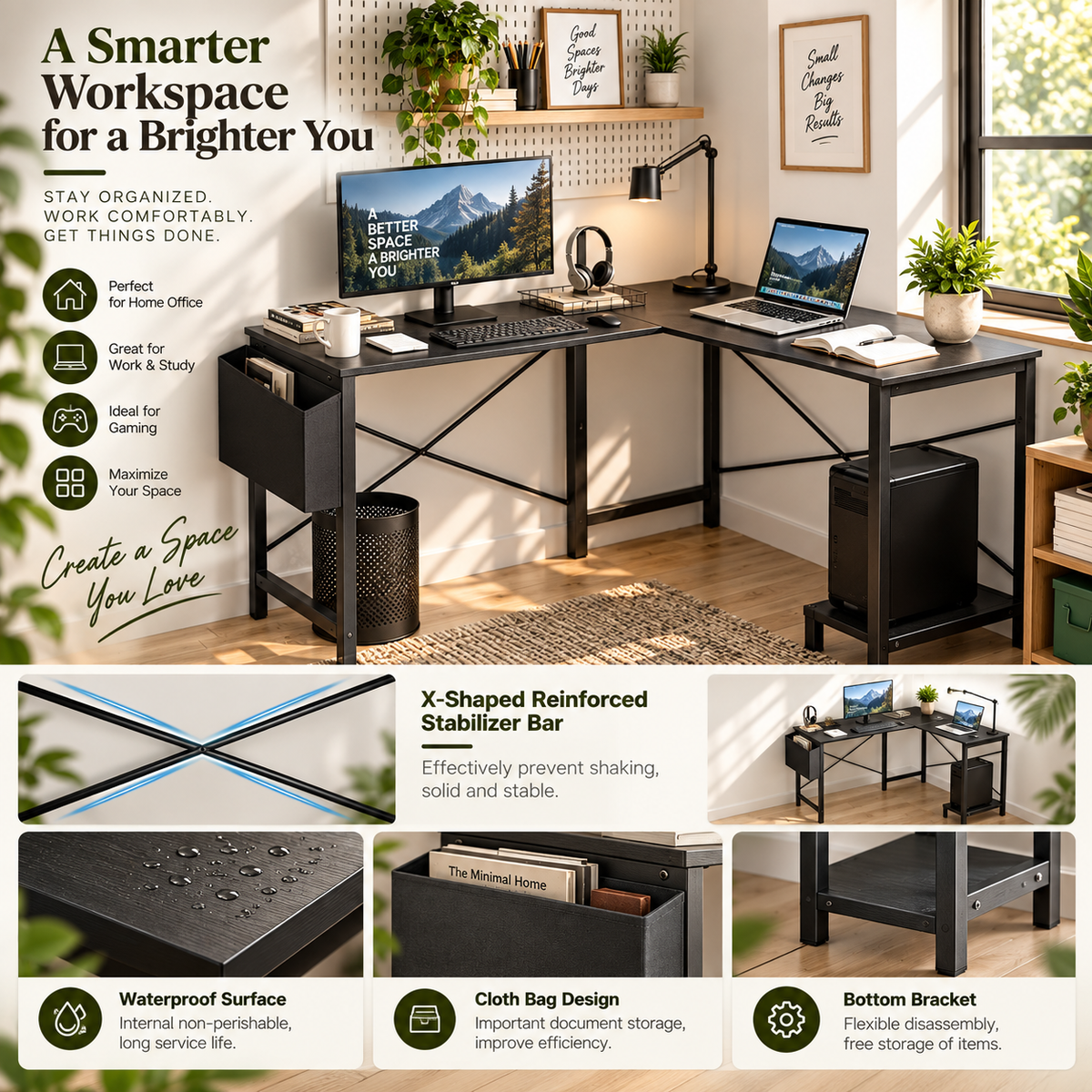 Modern L-Shaped Computer Desk – Spacious Corner Workstation