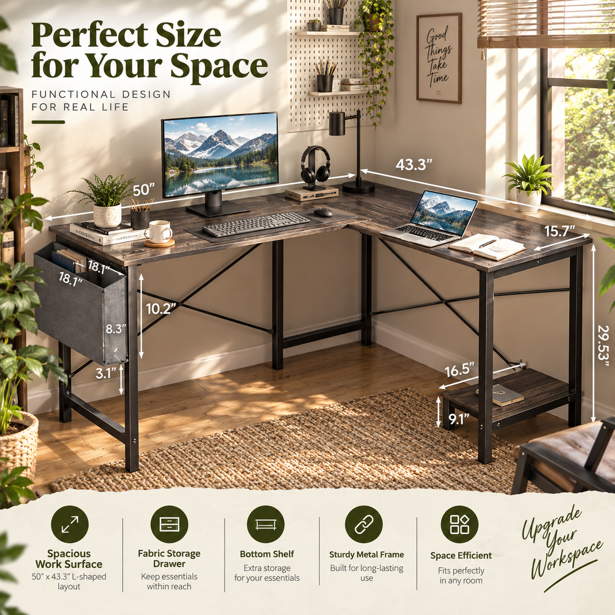 Modern L-Shaped Computer Desk – Spacious Corner Workstation